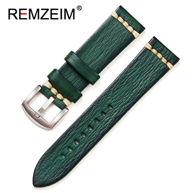 REMZEIM Retro Handmade Genuine Leather Strap Vegetable Tanned Leather Watchband 18 20 22 24mm High Quality Business Watch Band