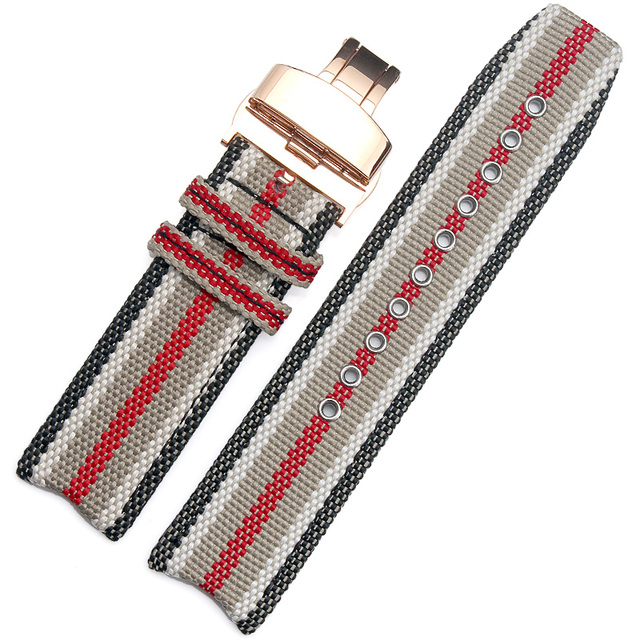 For BU7600 BU7680 Nylon Fabric Watch Band Quartz Men's Watch Band Accessories With Butterfly Buckle Burber-ry Arc Bracelet