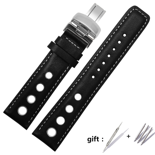 Watchband 20mm Genuine Leather Strap for PRS516 Men's Watches Band with Butterfly Clasp Black Brown Soft Cowhide Leather Strap