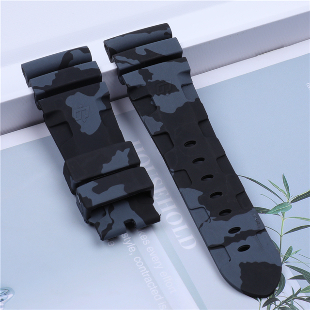 24mm 26mm Camouflage Colorful Silicone Rubber Watch Band Replacement For Panerai Watch Strap Waterproof Watchband Pin Buckle