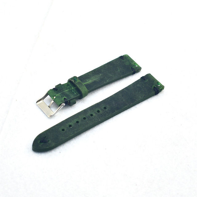 Onthlift - Genuine leather watch strap, handmade, antique, spare, green, buckle 16 18 20 22 24 mm, quick release