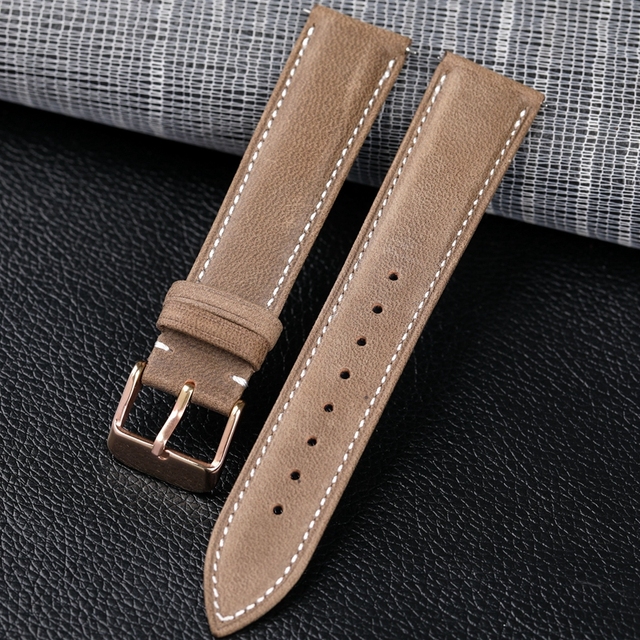 Handmade gray leather watchband 18 19 20 21 22 mm quick release soft cowhide leather, ultra-thin soft strap