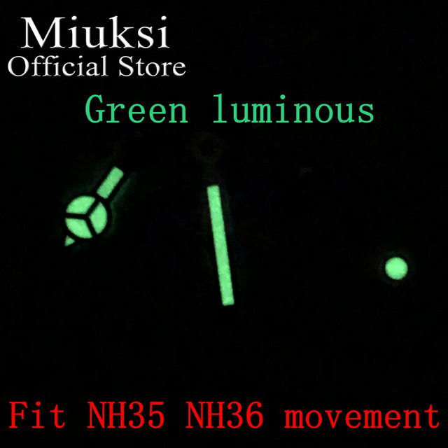 Miuksi Watch Silver Hands Green Blue Luminous Hands Fit NH35 NH36 ETA2824 2836 Miyota8205 8215 821A Mingzhu DG2813 3804 Movement