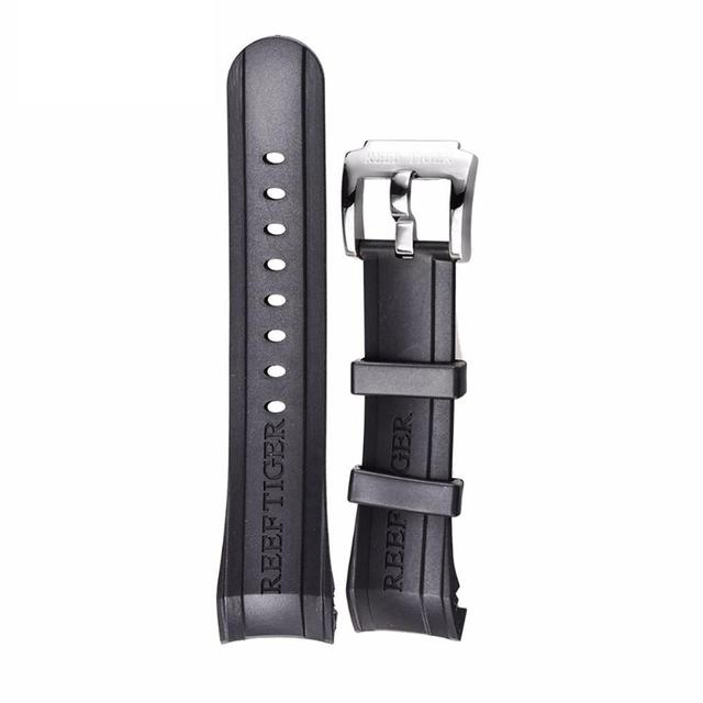 Reef Tiger Rubber Watch Strap, 29 cm, Black, with Tang Buckle for Aurora Clasps and Adapter