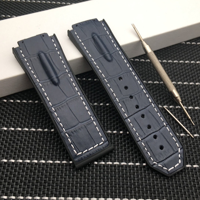 29*19mm Black Blue Brown Real Cow Leather With Silicone Watchband Watch Band For Hublot Strap For King Power Series Hub Logo On