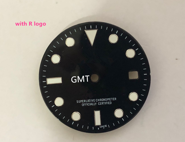 29mm GMT watch black dial for 8215,8200 and 3804 movement with luminous blue hands