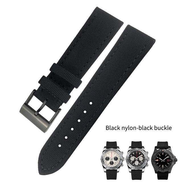 22mm Top Quality Nylon Watch Band Watchband Black Gray For Breitling Strap For Bentley World Avenger/Bentley Strap