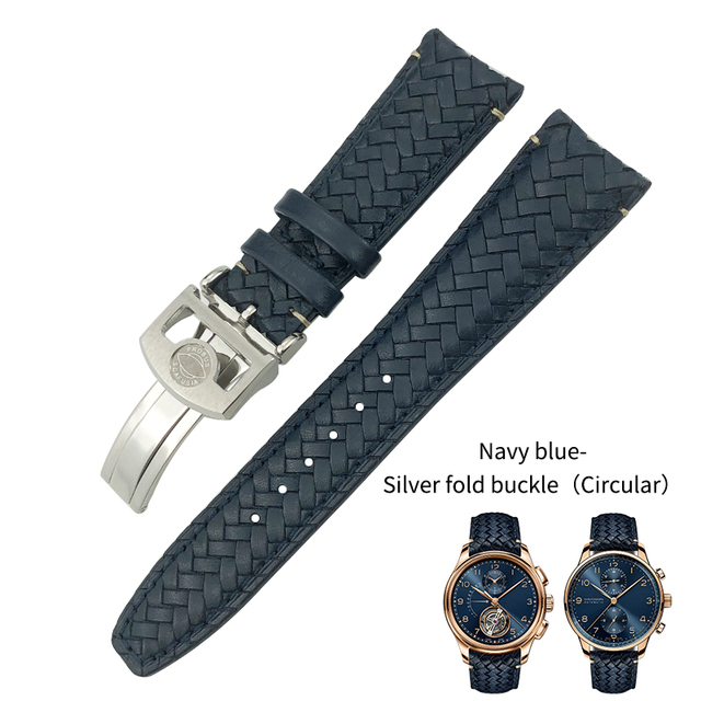 20mm 21mm 22mm Woven Genuine Leather Watch Band Cowhide Strap Fit For IWC Portugieser Pilot IW394005 IW3777 Blue Soft Watchband