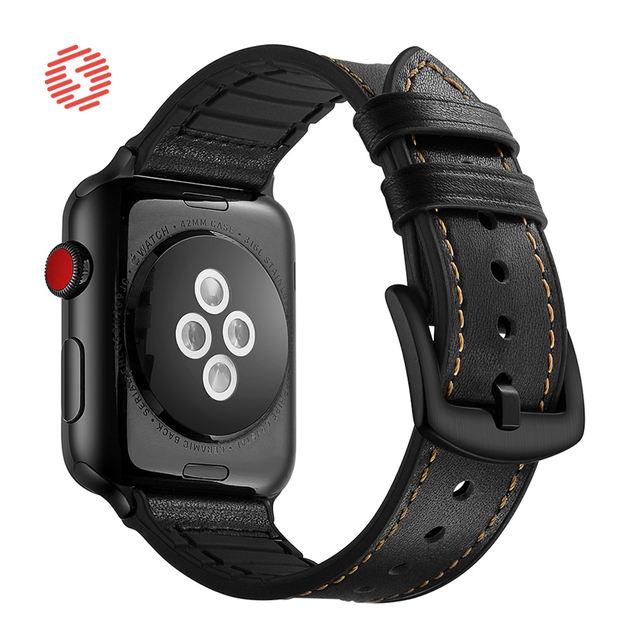 ShengOne Leather And Soft Silicone Fashion Band For Apple Watch 7 6 SE 5 4 45 44 42mm Replacement Watchband Bracelet 41 40 38