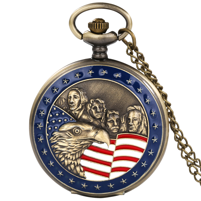 Fashion Bronze Pocket Watch Men Dripping Glue Series American Statue of Liberty Design Luxury Quartz Watches Father's Day Gift