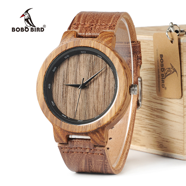 BOBOBIRD ZEBRA Wooden Watches Leather Band Watches For Men Casual Fashion Handmade Quartz Wristwatches Custom Logo Wooden Box