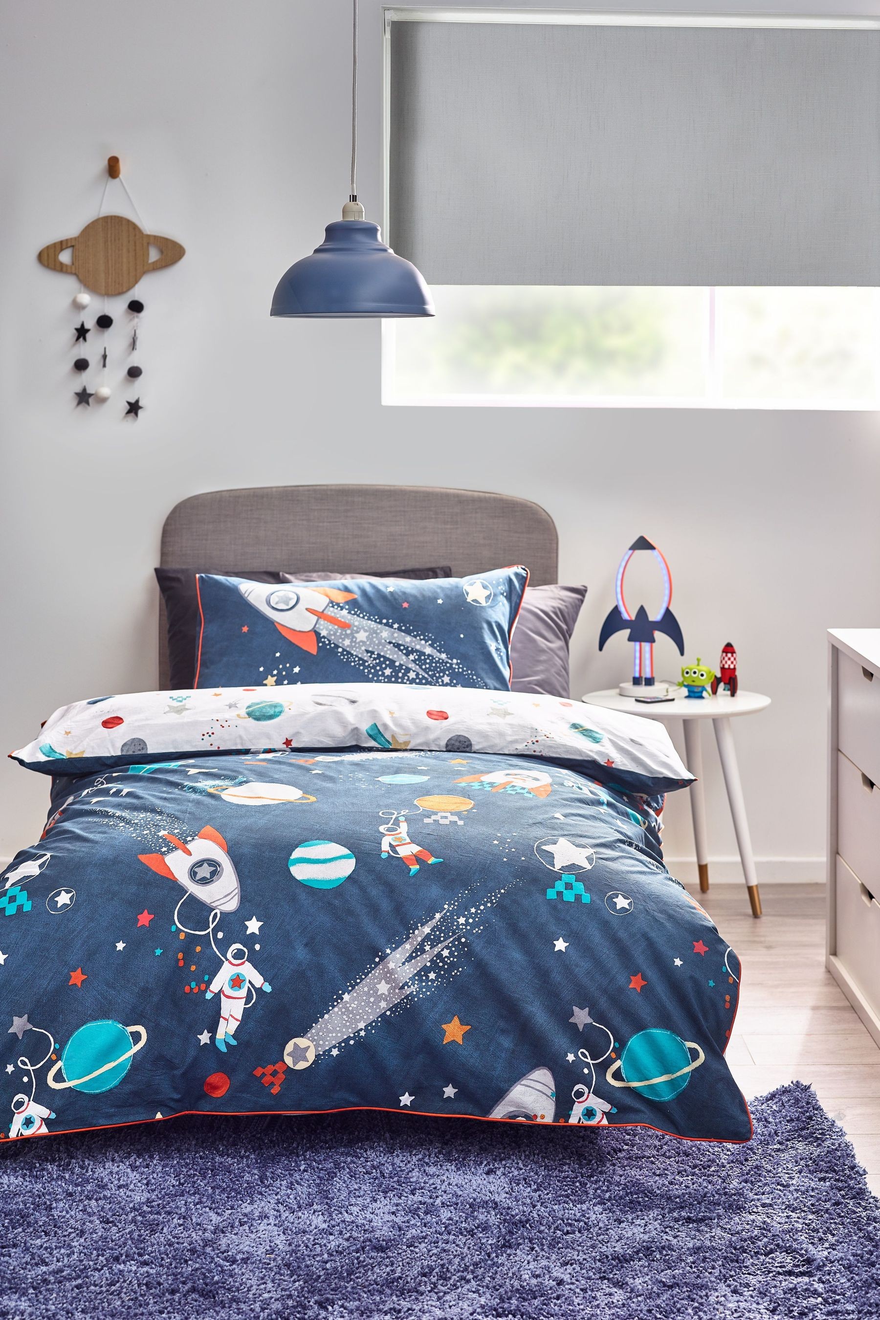 Space Planets And Rockets 100% Organic Cotton Duvet Cover And Pillowcase Set