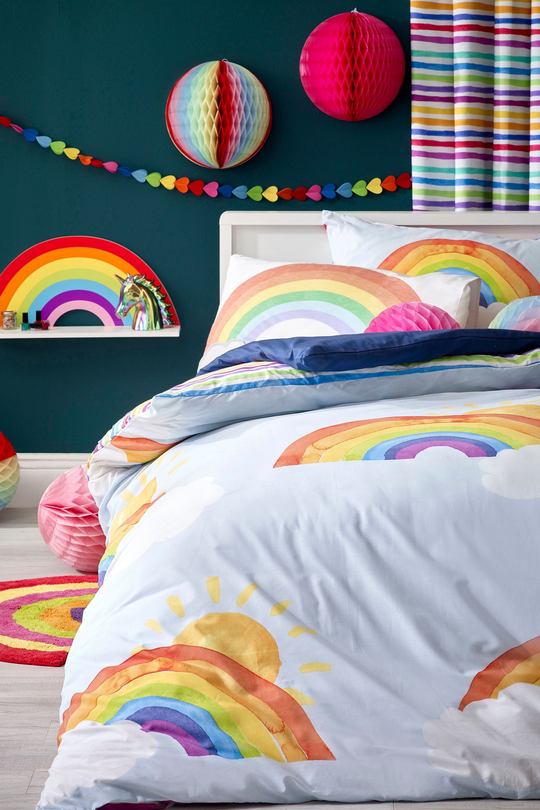 Bright Rainbow Reversible Duvet Cover And Pillowcase Set