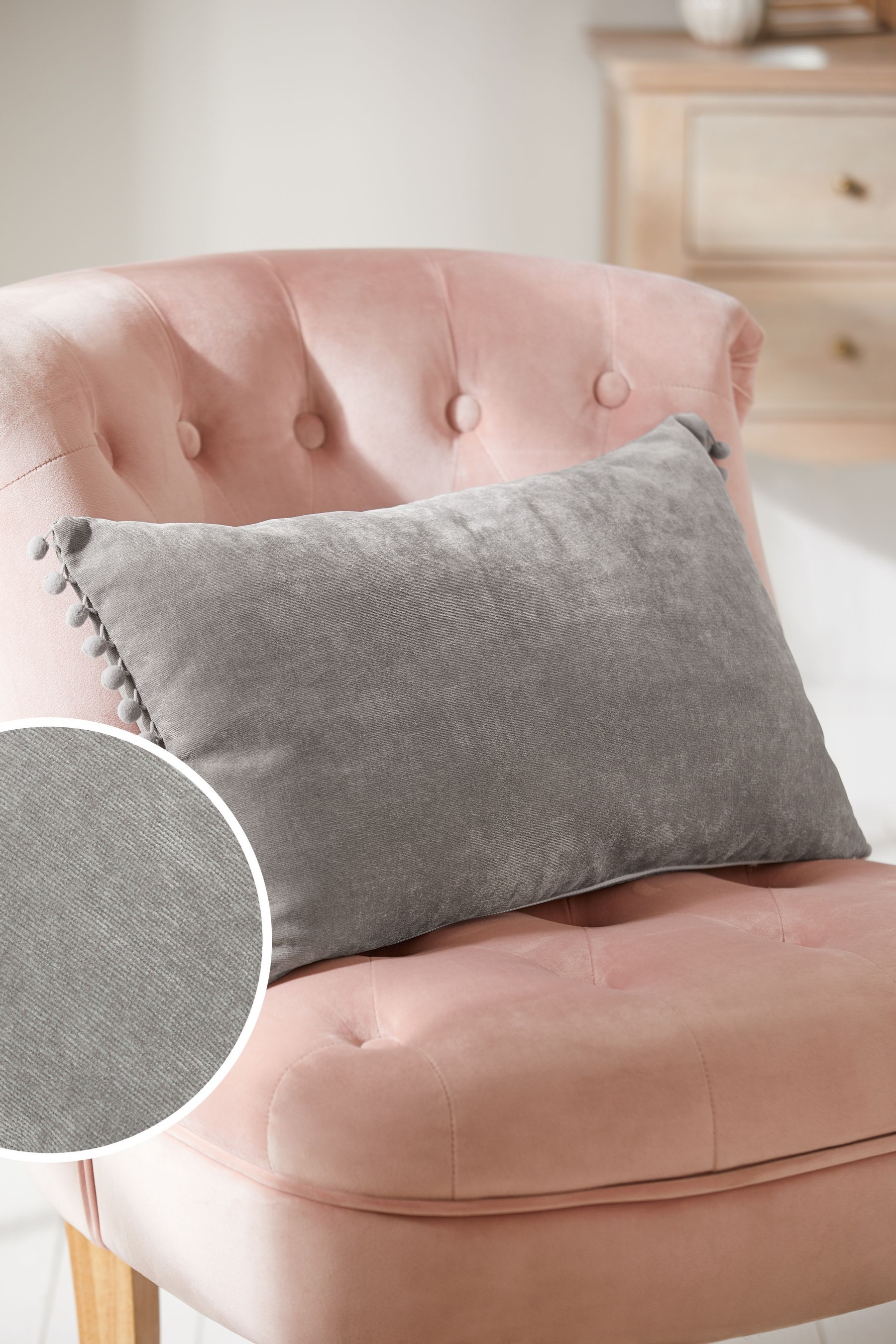 Soft Velour Pom Edge Cushion