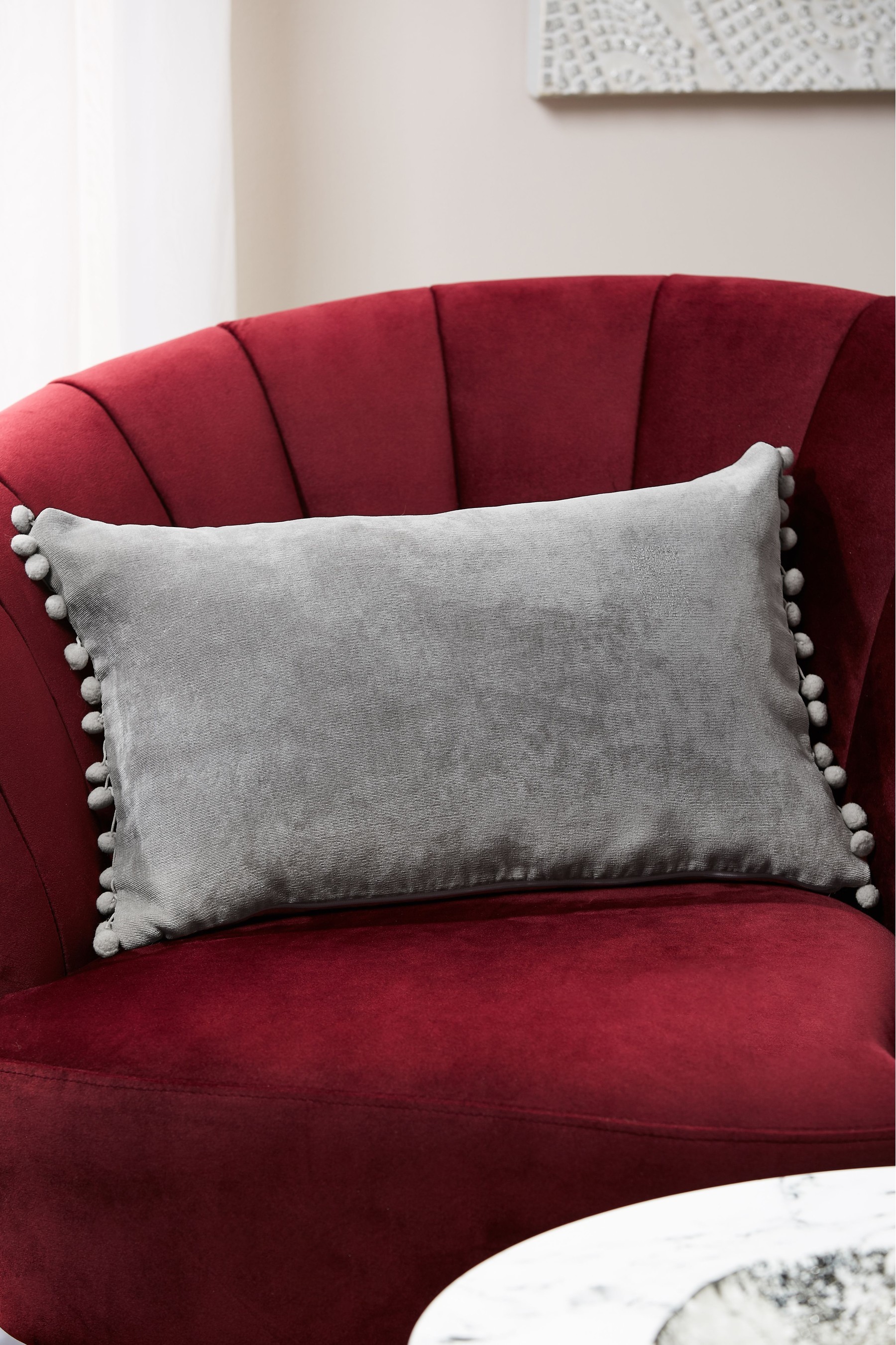 Soft Velour Pom Edge Cushion