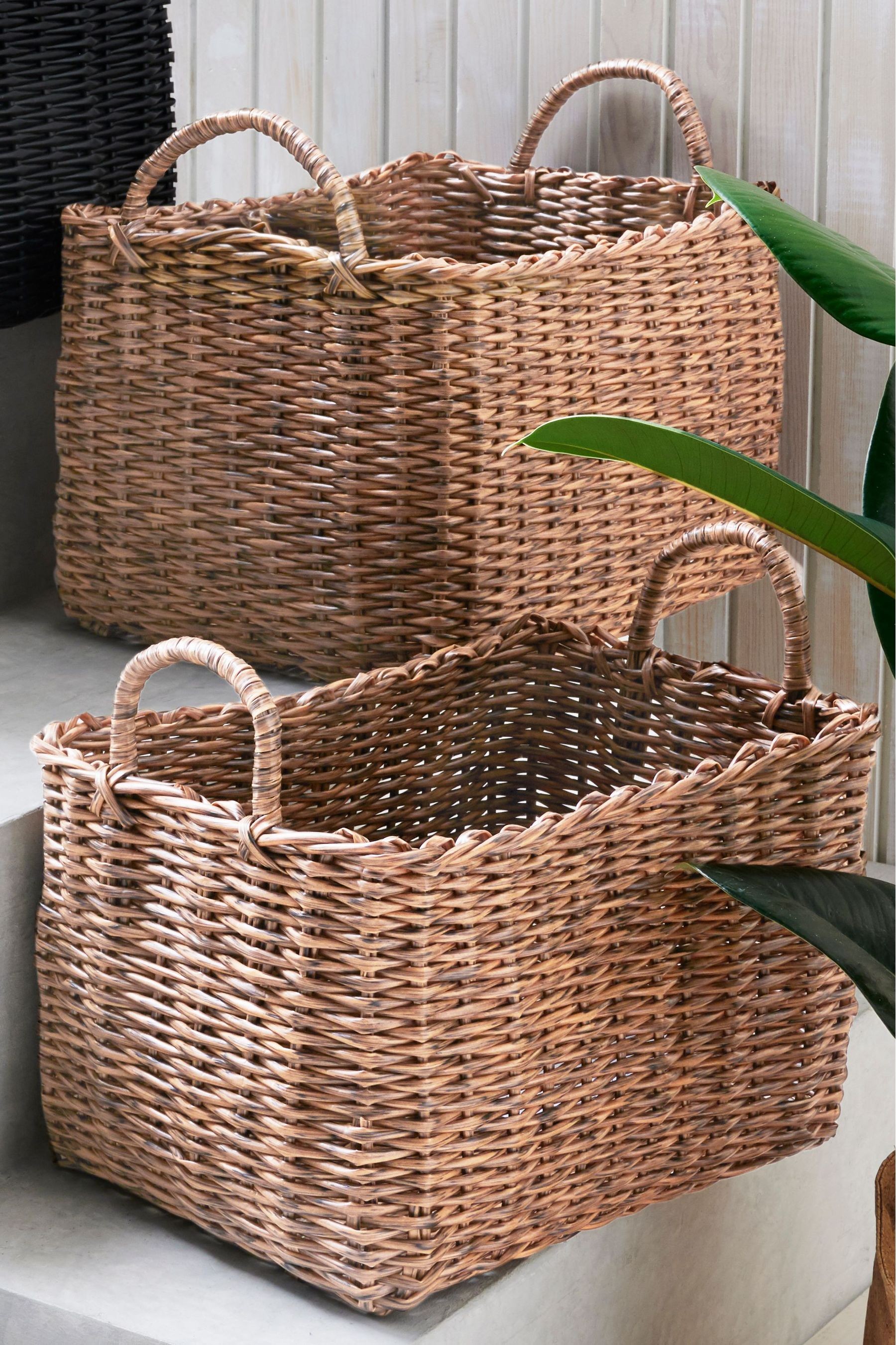 Plastic Wicker Storage Set of 2 Baskets