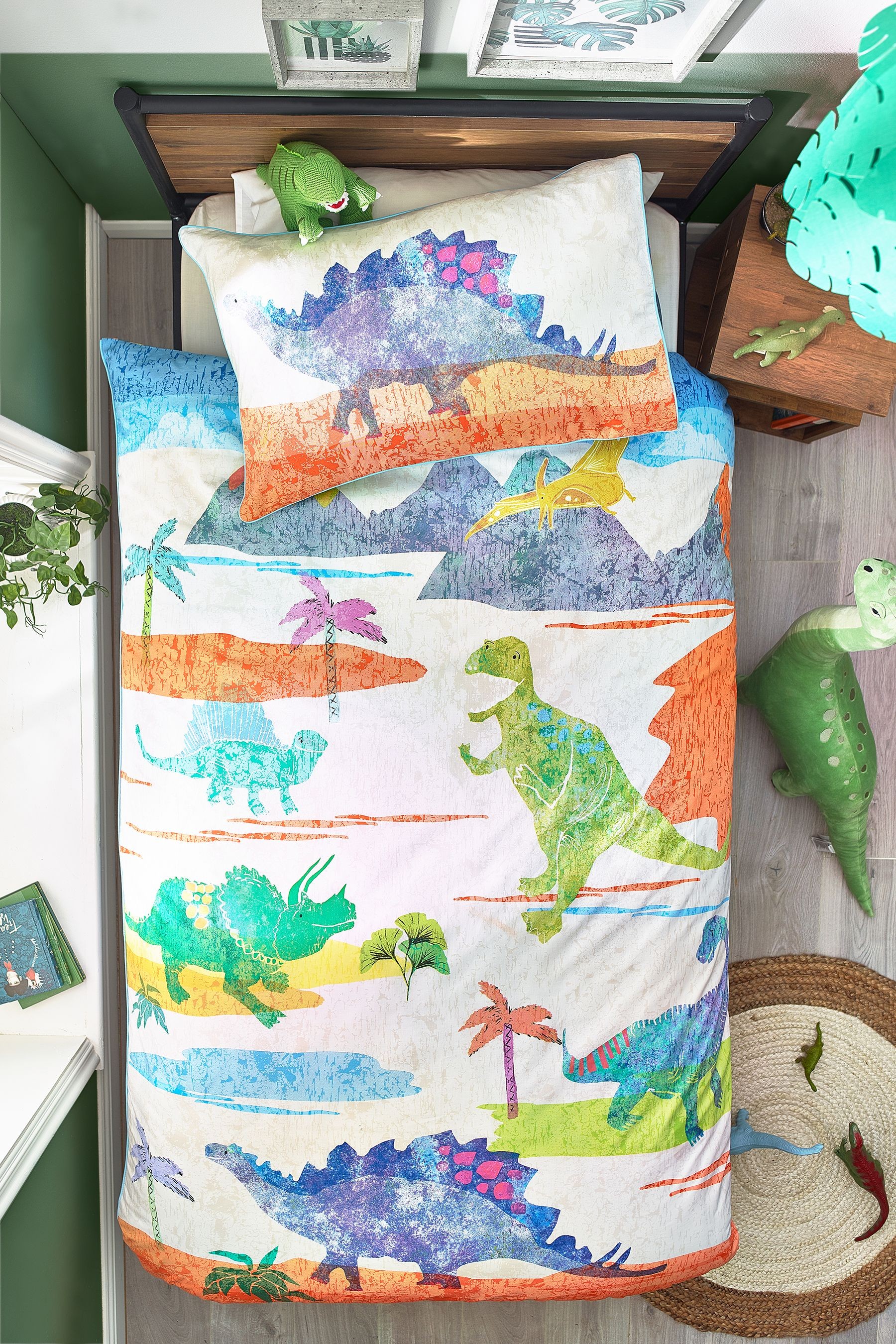 Dinosaur Colour Clash Reversible Duvet Cover and Pillowcase Set