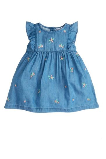 M&Co Newborns Blue Denim Floral Embroidered Dress