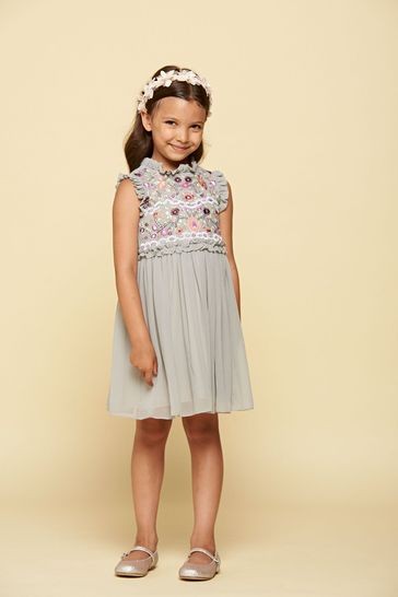 Amelia Rose Grey Floral Embroidered Dress