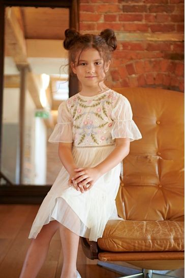 Amelia Rose Childrens Yellow Floral Embroidered Bodice Dress