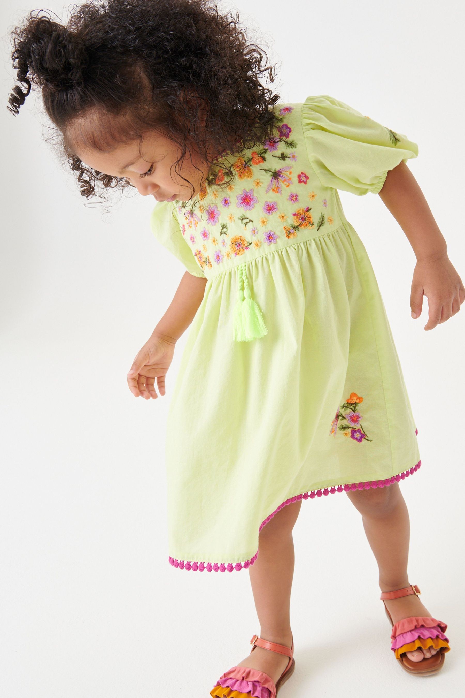 Embroidered Puff Sleeve Dress (3mths-8yrs)