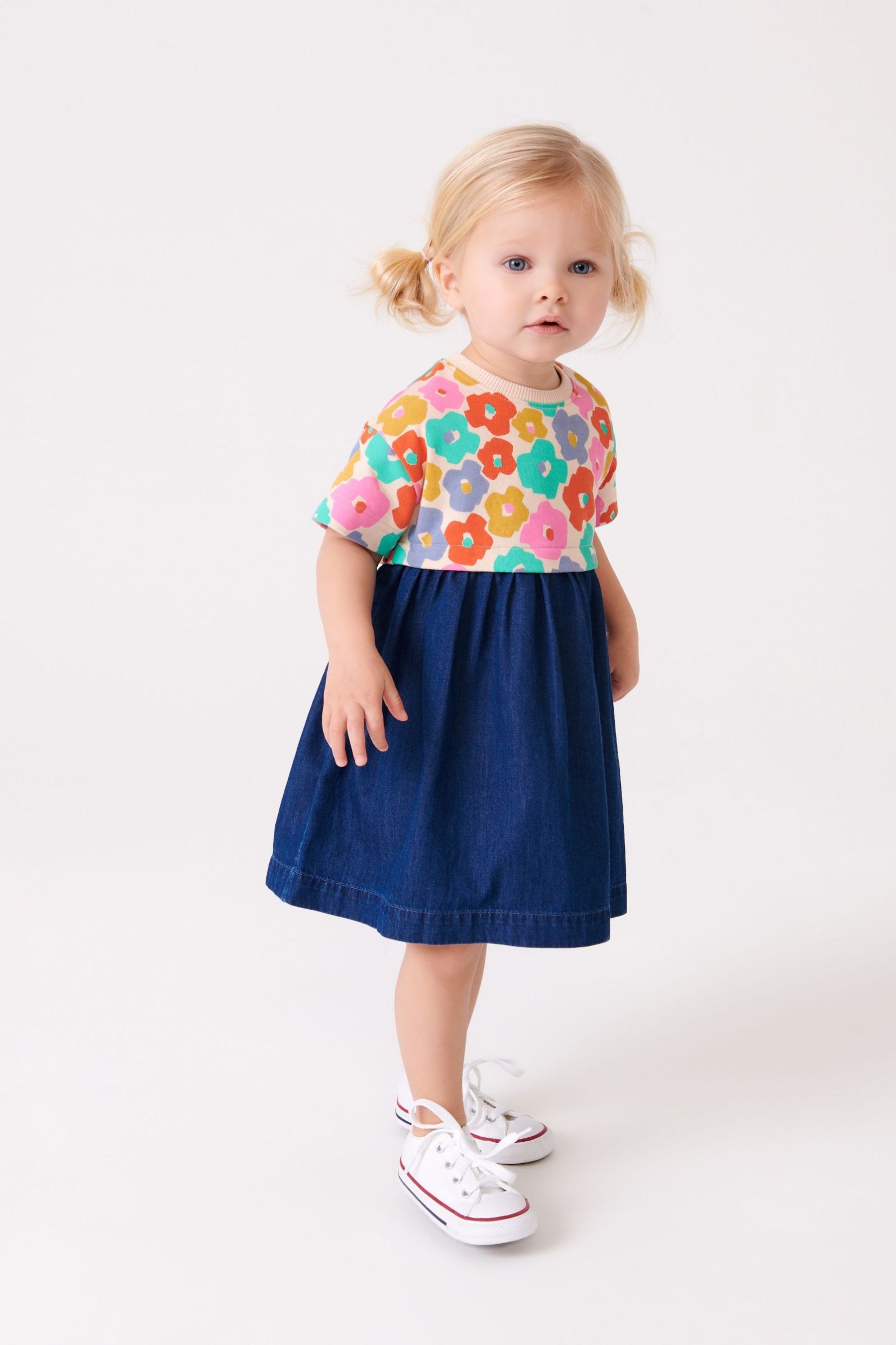 Floral Jersey Denim Mix Dress (3mths-7yrs)