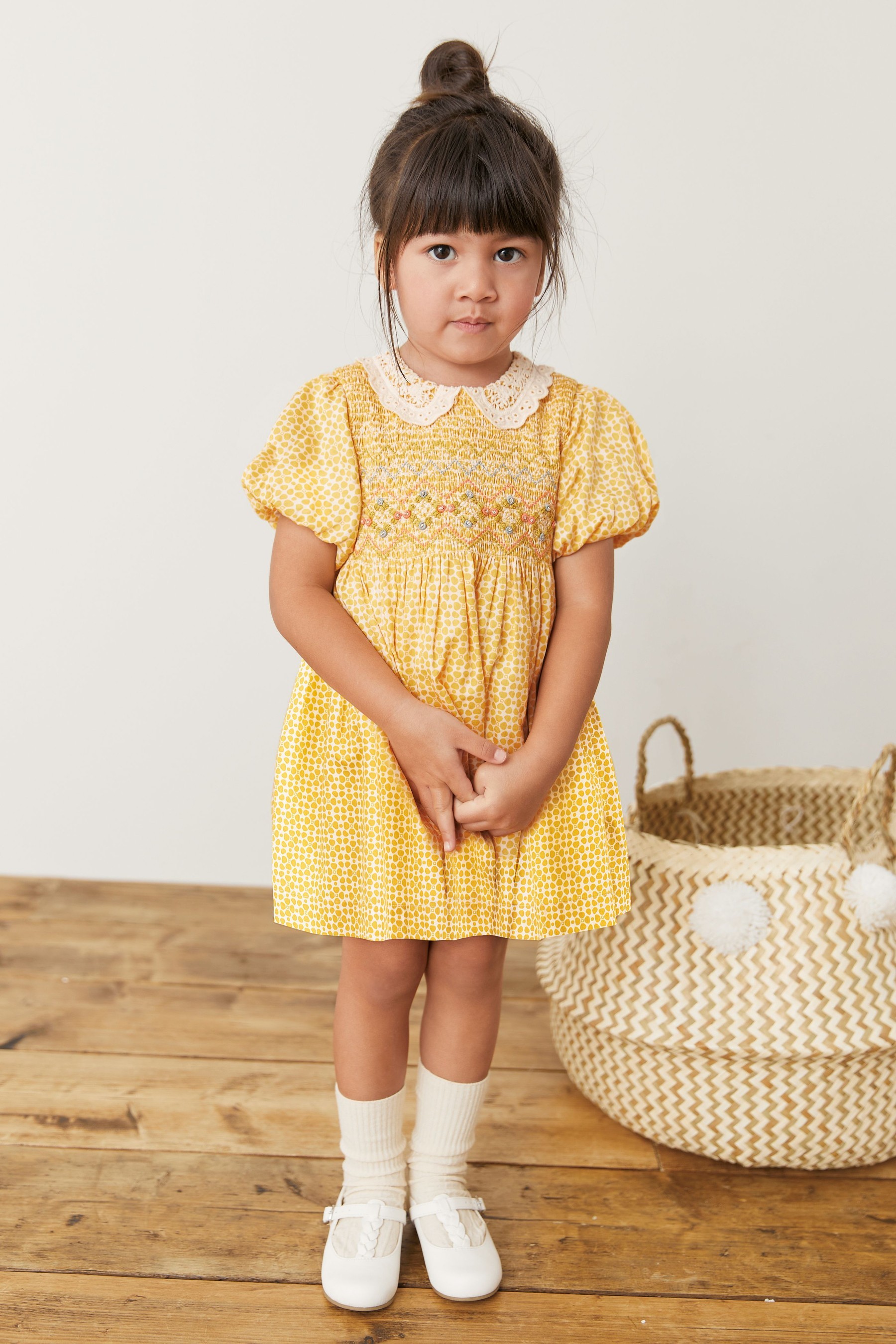 Lace Collar Shirred Cotton Dress (3mths-8yrs)