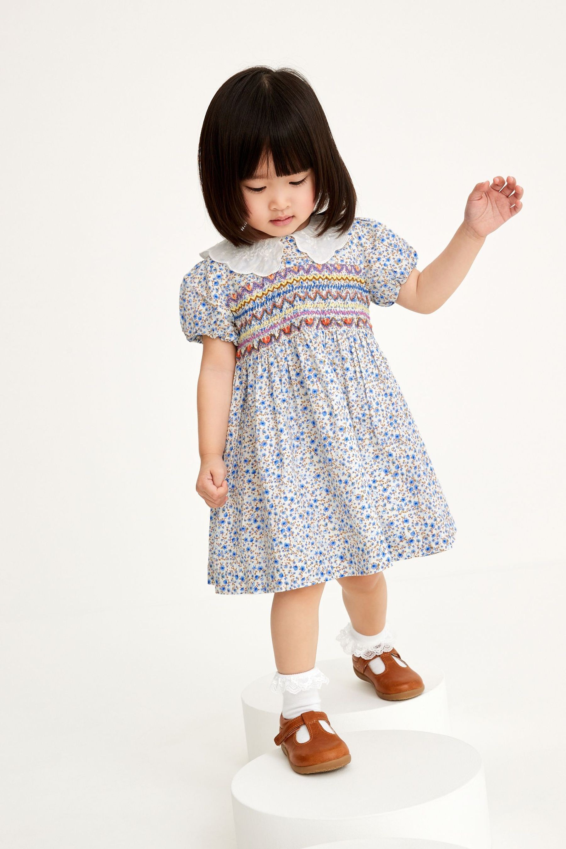 Lace Collar Shirred Cotton Dress (3mths-8yrs)