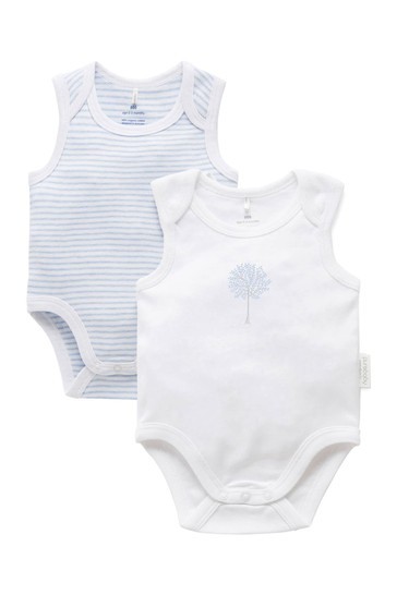 Purebaby Blue Organic Cotton Singlet Bodysuits 2 Pack