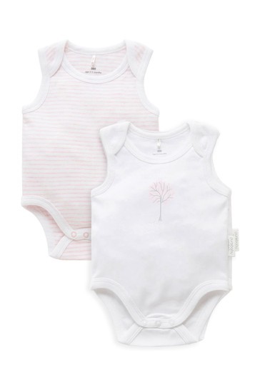 Purebaby Pink Organic Cotton Singlet Bodysuits 2 Pack