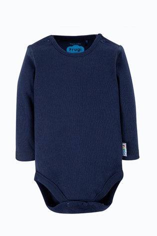 Frugi Navy Blue Organic Cotton Long Sleeve Plain Bodysuit