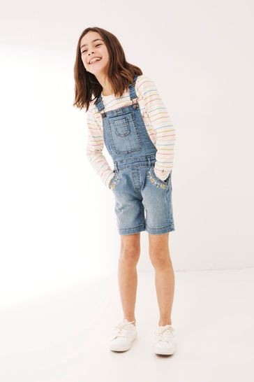 Fat Face Blue Embroidered Dungaree Shorts