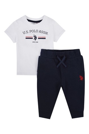 U.S. Polo Assn. White Stripe Rider T-Shirt And Joggers Set