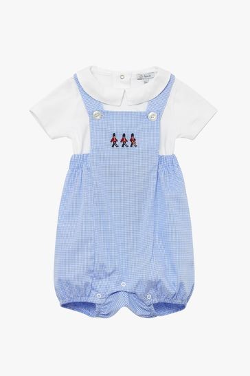 Trotters London Blue Gingham Little Guardsman Romper