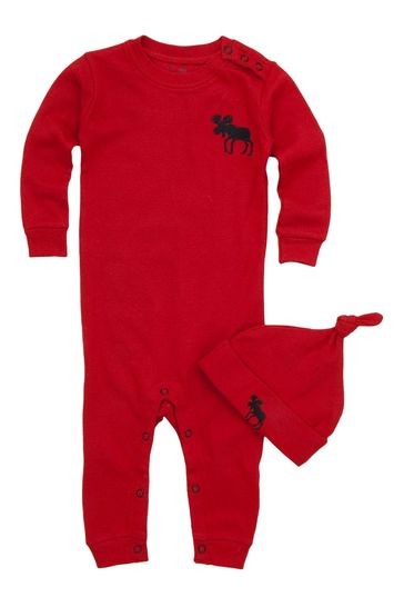 Hatley Baby Red Moose Coverall And Hat