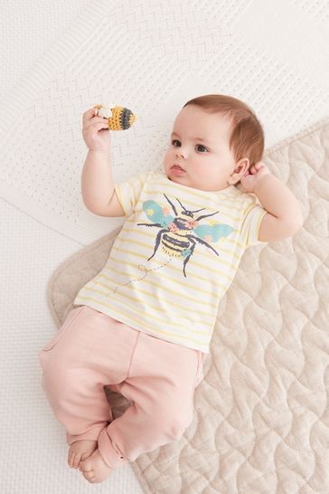 FatFace Yellow Baby Crew Bee T-Shirt and Joggers Set