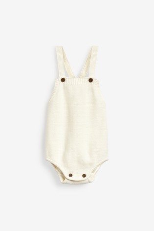 The Little Tailor Cream Knitted Baby Romper Bodysuit