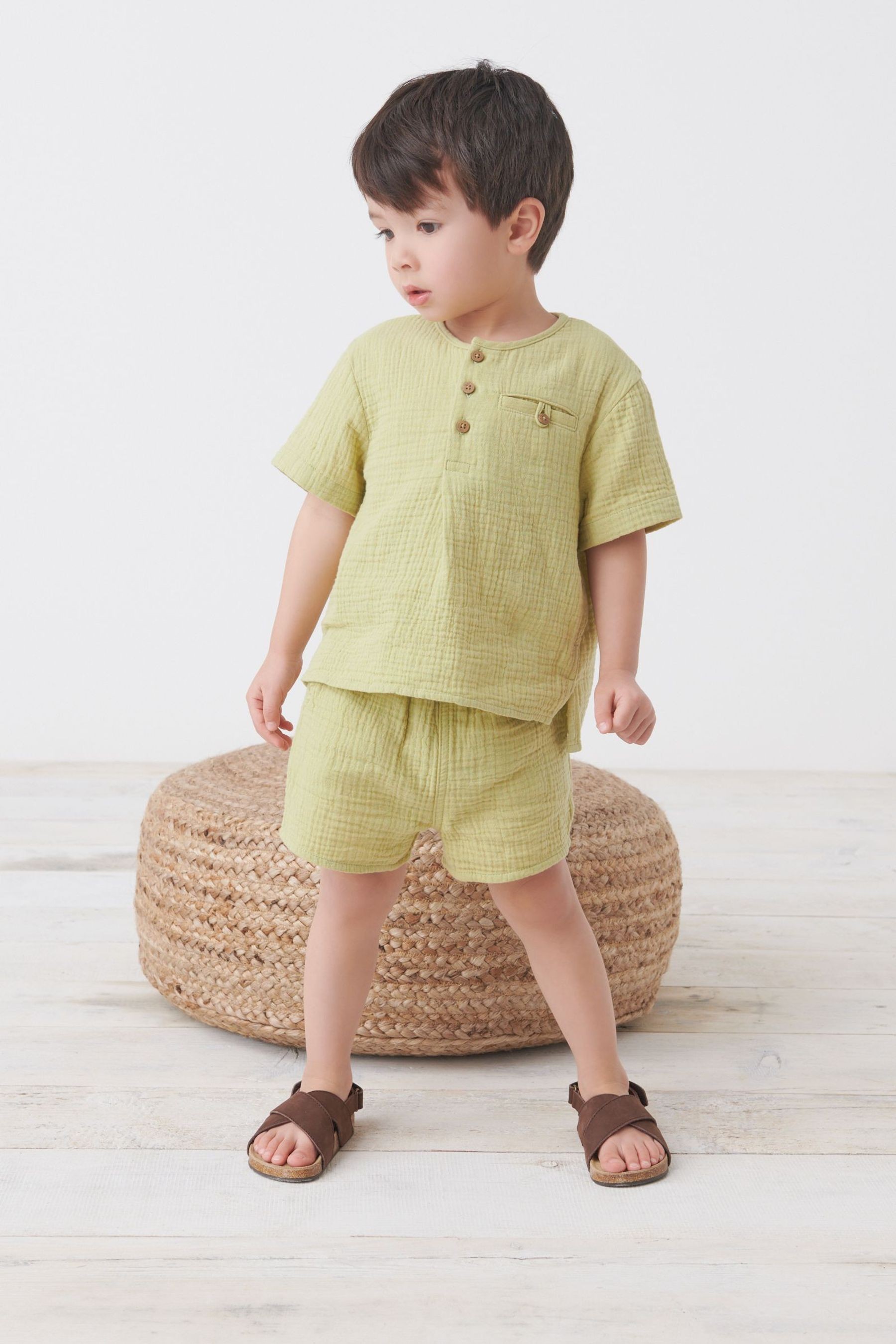 Short Sleeve Muslin Cloth T-Shirt And Shorts Set (3mths-7yrs)