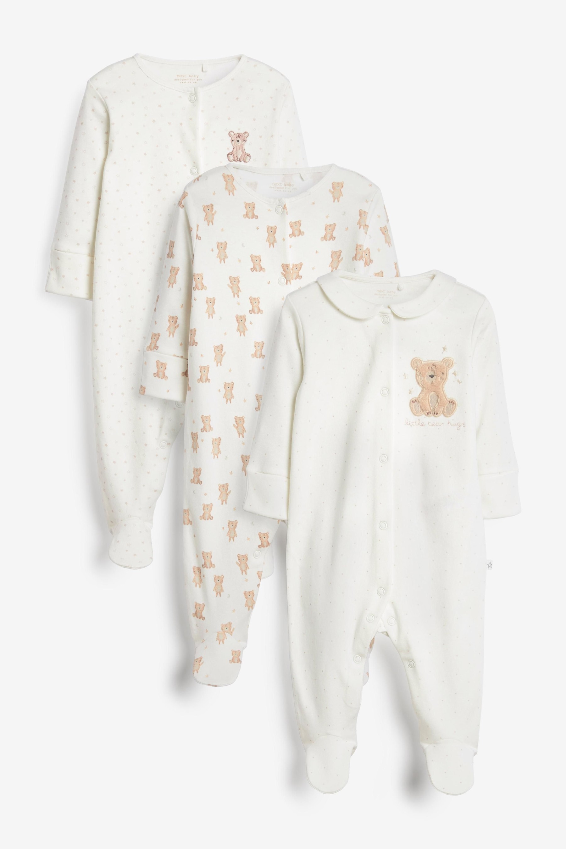 3 Pack Delicate Appliqué Baby Sleepsuits (0-2yrs)