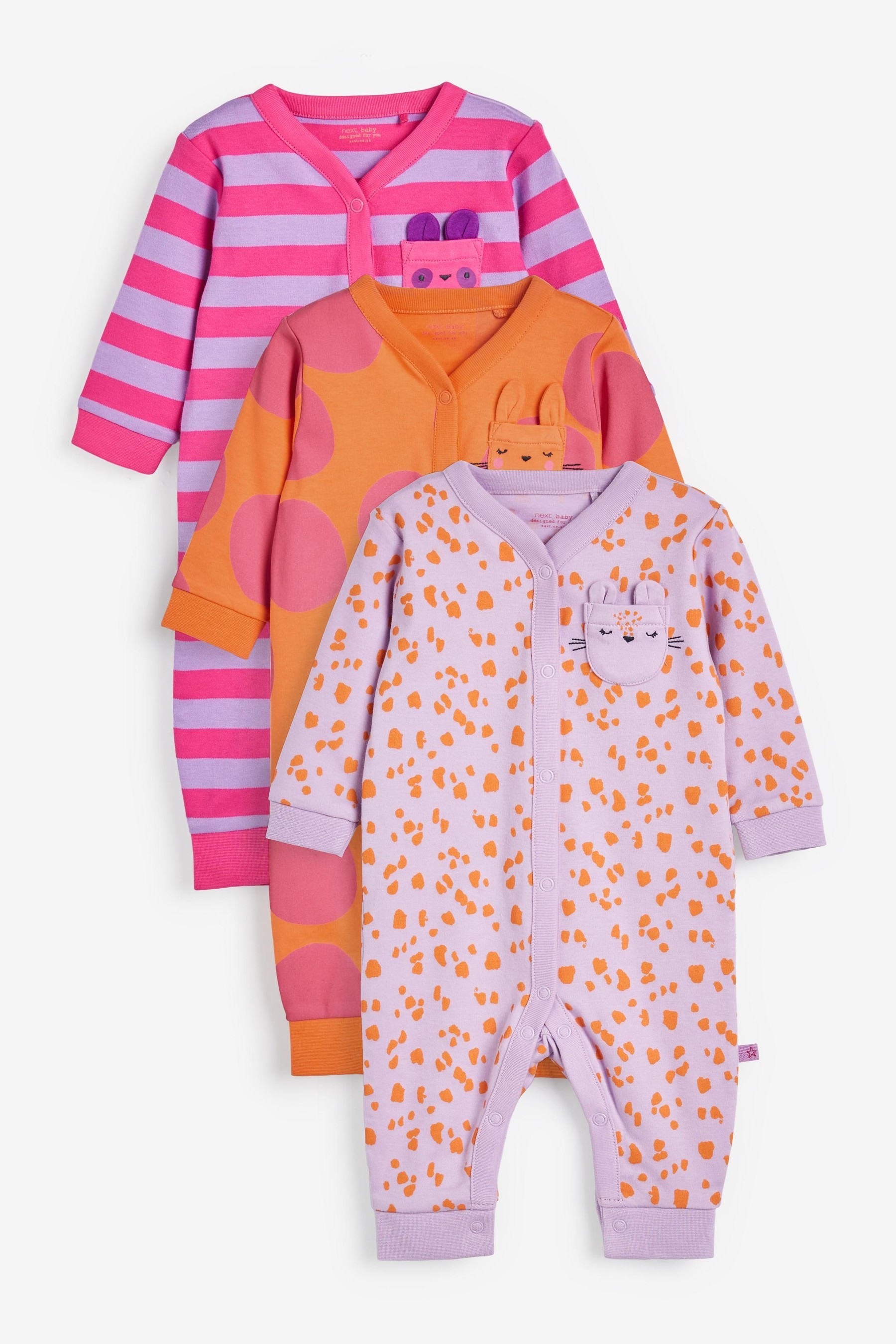 Baby 3 Pack Footless Sleepsuits (0mths-3yrs)