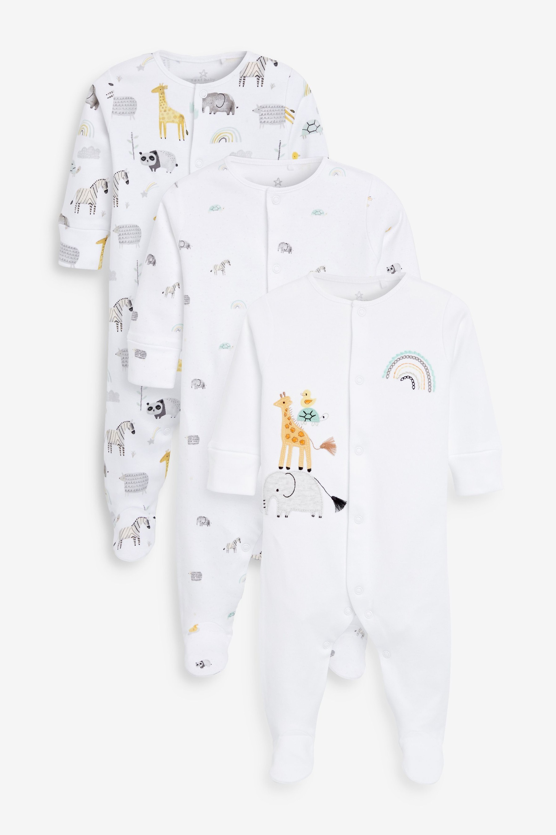 3 Pack Delicate Appliqué Baby Sleepsuits (0-2yrs)