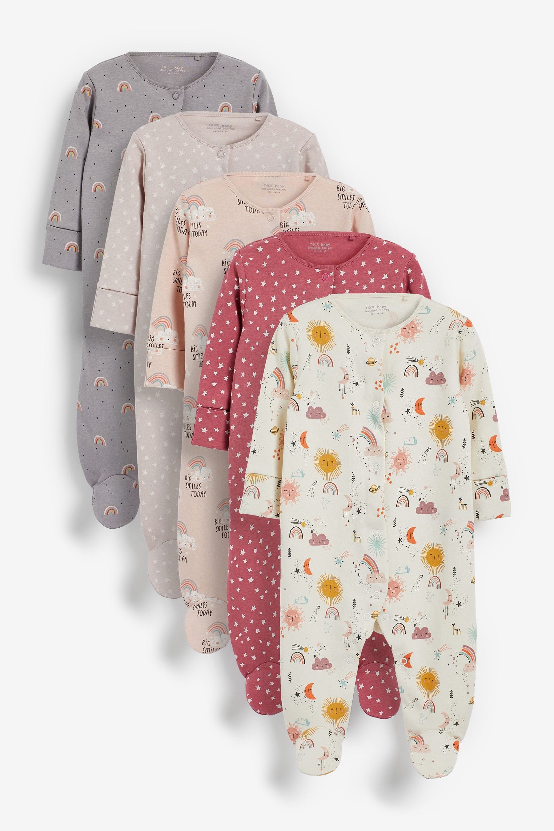 Baby 5 Pack Sleepsuits (0mths-2yrs)