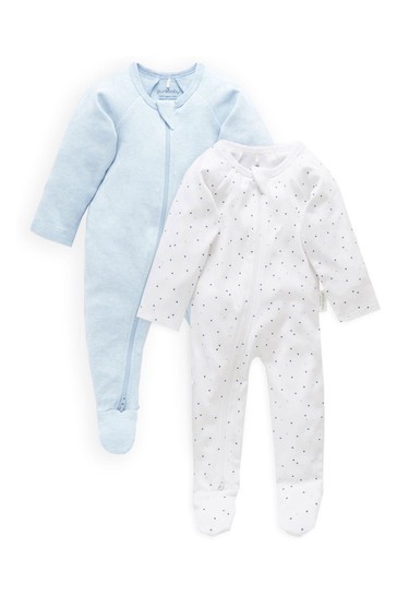 Purebaby Blue Organic Cotton Zip Growsuits 2 Pack