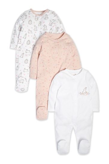 M&Co Pink Bunny Sleepsuits 3 Pack