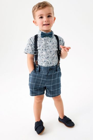 Check Fabric (3mths-9yrs) Shirt, Short & Braces Set