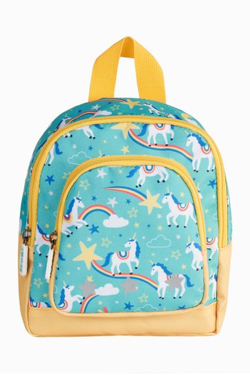 Frugi Aqua Blue Recycled Backpack with Reins Unicorn