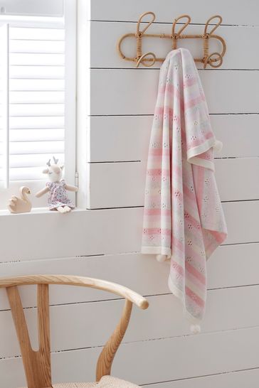 The White Company Pink Striped Cotton Cashmere Blanket