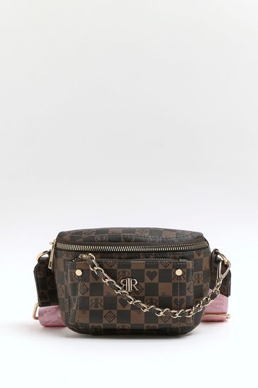 River Island Brown Og Checkerboard Curved X Body Bag