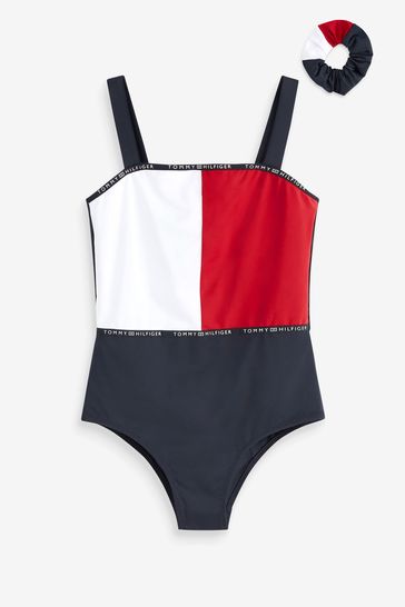 Tommy Hilfiger Girls Blue Logo Swimsuit