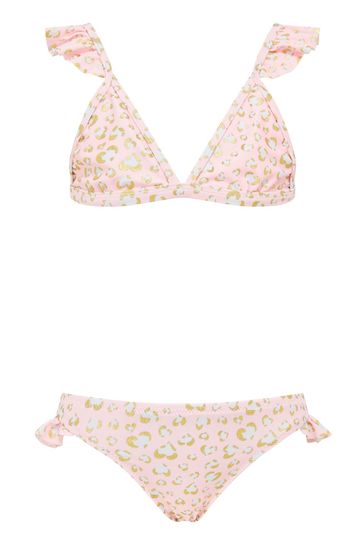 Sunuva Pink Leopard Triangle Frill Bikini